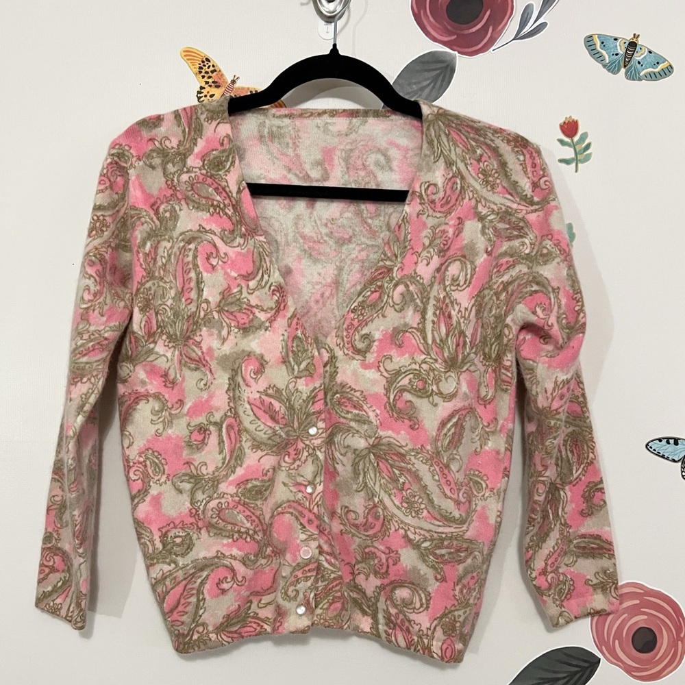 Vintage Cashmere Pink and Brown Paisley Women's Sweater S